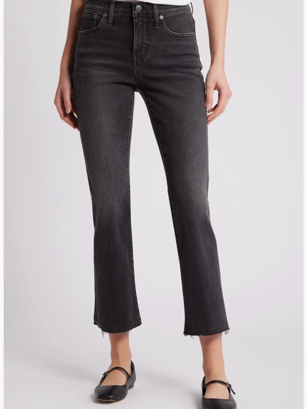 Madewell Mid-Rise Kick Out Black Jeans Raw Hem size 31